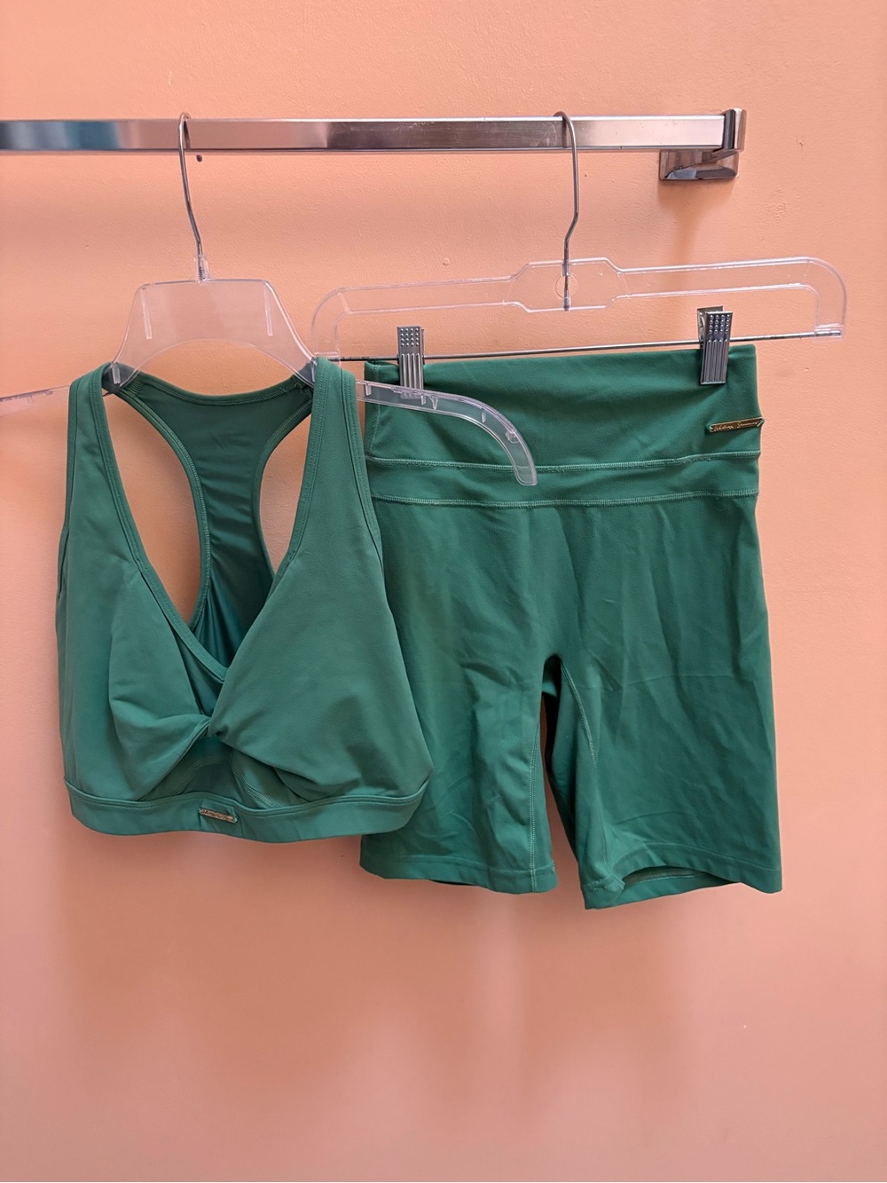 Gymshark x Whitney Simmons Sage Green Twist Front Sports Bra & Biker Shorts Set
